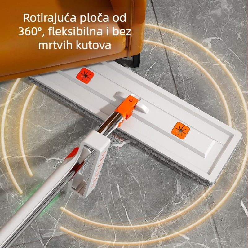 Pločasti mop za suho i mokro čišćenje drvenih podova, glava od mikrovlakna 42 cm, teleskopka od nehrđajućeg čelika, lagan