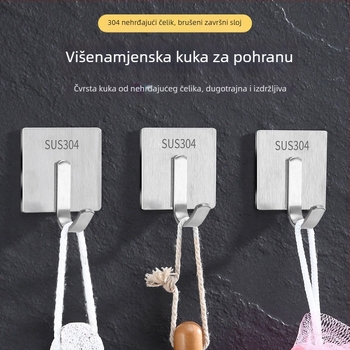 Kuka od nehrđajućeg čelika za vrata, bez bušenja, samoljepljiva, za odjeću i torbe, kupaonica i kuhinja