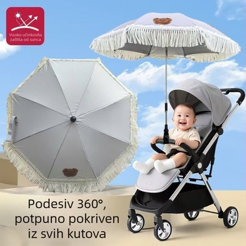 65 cm kišobran za kolica s božicom medvjedićem i resicama, klips za kolica, vanjska metalna cijev, zaštita od sunca za djecu, kišobran za plažu