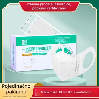 Maska s medicinskom kvalitetom 3D konturna za odrasle, jednokratna, individualno pakirana