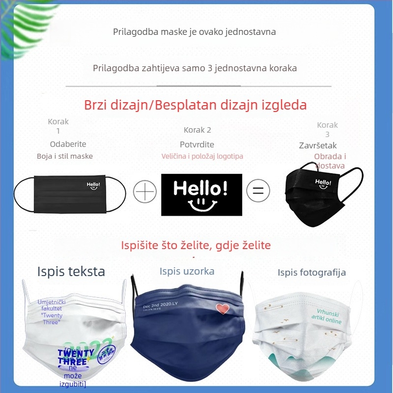 Jednokratna medicinska i kirurška maska s prilagođenim logom i tiskom teksta