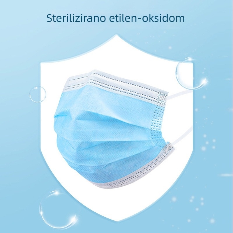 Sterilizirana medicinska kirurška maska, trostruka slojevita, prozračna, plava netkana maska za odrasle za jesen i zimu.