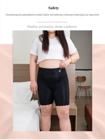 Plus-size šortsevi s visokim strukom od Ice Silk za žene, ljeto, izuzetno elastični, rub bez gužvanja, unutarnje šorc, duljina pet segmenata
