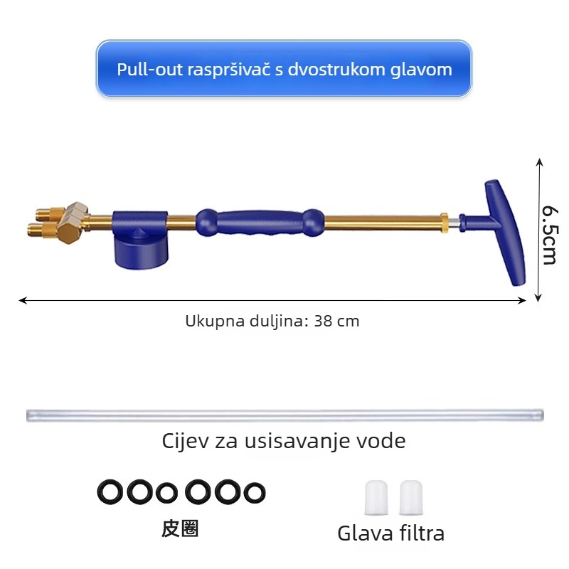 Vrtni raspršivač s kovnim mlaznicama, jednoglava ili dvostruka glava, recipročni potisno-vučni raspršivač