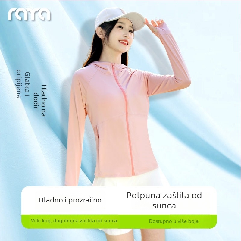 Ženska lagana jakna s kapuljom za zaštitu od sunca, ice silk materijal, uski kroj, ljeto 2026