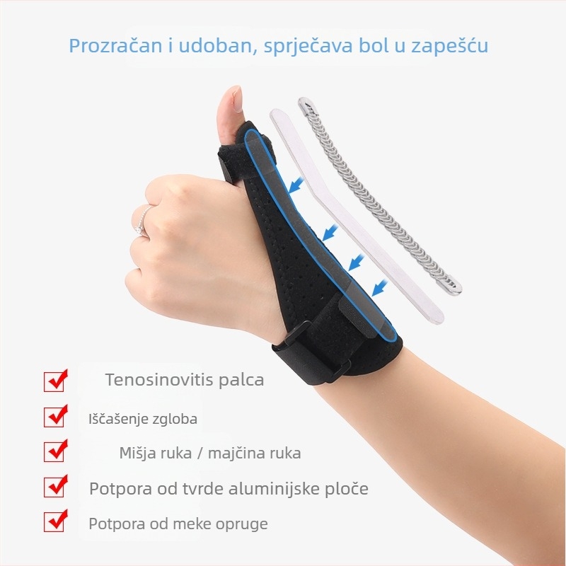 Zglob za zapešće s aluminijskom pločom za potporu, zaštita palca i fiksacija prstiju