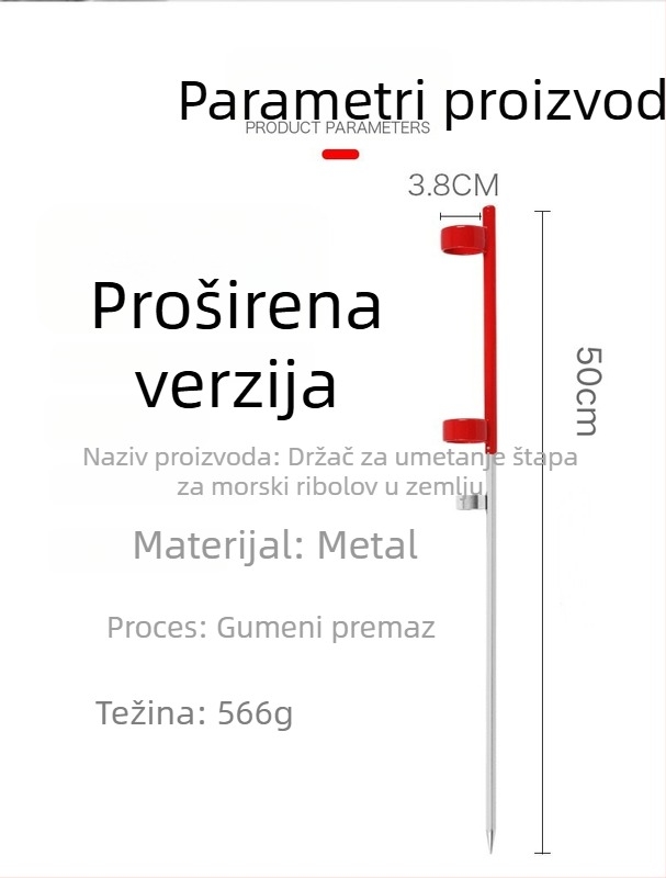 50 cm nehrđajući čelični nosač za štap za ribolov, baza u obliku romba s gumiranim premazom, metalni jednostavan nosač s dvostrukim prstenom