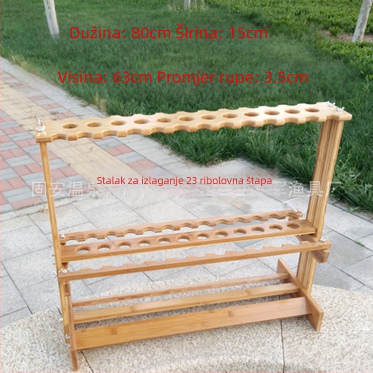 Stalak za izlaganje štapova za ribolov od debelog bambusa i drveta