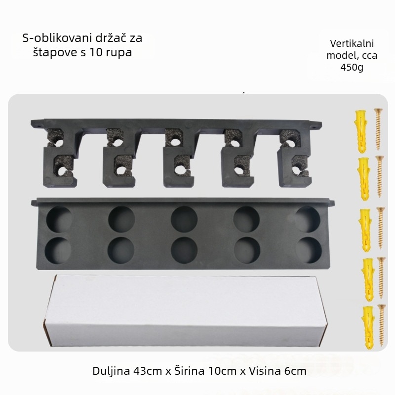 Zidni držač za štapove u S obliku s 10 rupa za skladištenje i izlaganje štapova