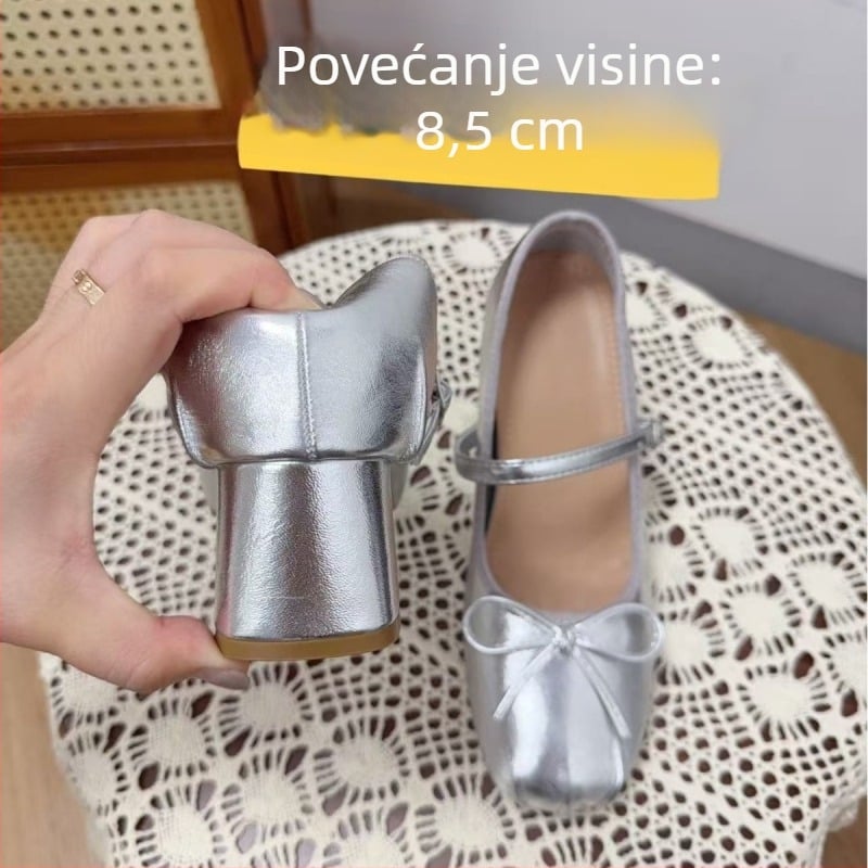 Srebrne Mary Jane cipele s unutarnjim povećanjem visine od 9 cm, ženske cipele s debelim petom, baletni stil, veličina 33
