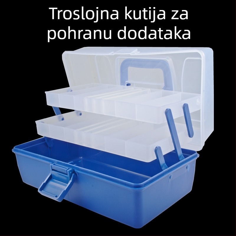 Prijenosna, sklopiva kutija za mamce i ribolovnu opremu, plastična kutija s tri sloja za ribolovnu opremu
