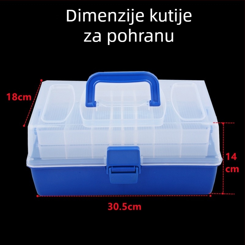 Prijenosna, sklopiva kutija za mamce i ribolovnu opremu, plastična kutija s tri sloja za ribolovnu opremu
