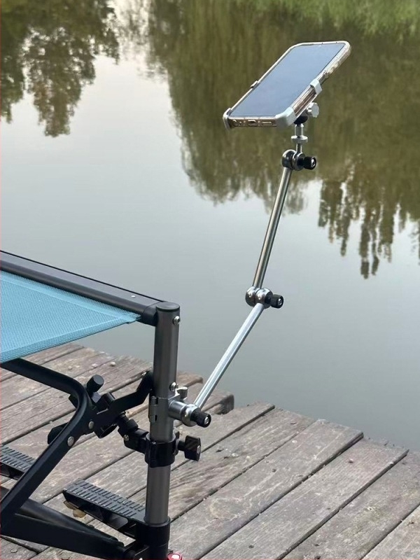 Prošireni ribarski stol s držačem za telefon, stalak za prijenos uživo, stalak lampe za stol, vanjska podesiva, fiksni držač za telefon