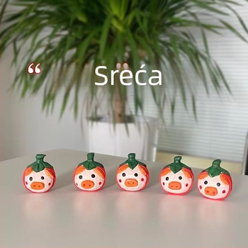 Ručni izrezbareni drveni ukras Pig and Persimmon, masivno drvo, dekor za dnevni boravak i stol, dar blagoslova