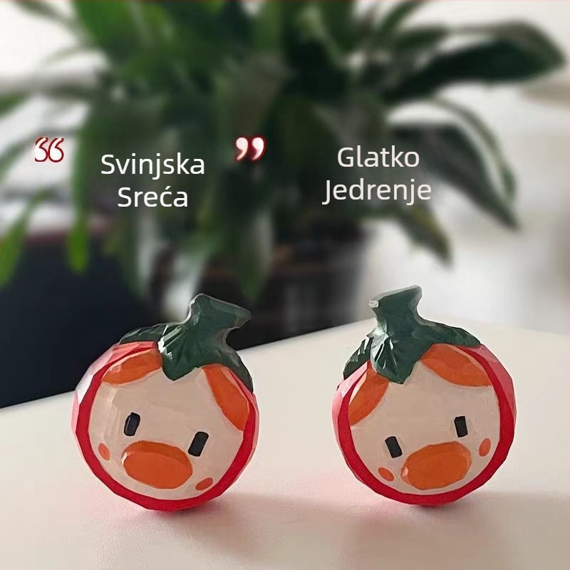 Ručni izrezbareni drveni ukras Pig and Persimmon, masivno drvo, dekor za dnevni boravak i stol, dar blagoslova