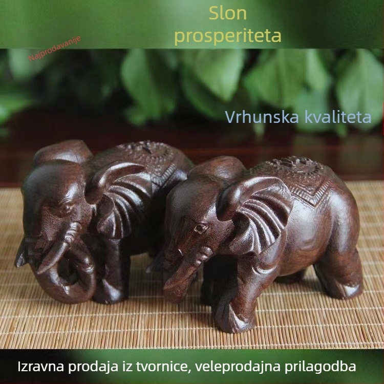Ručni rezbareni ukras: elefant od agarwooda, Huanghuali i orah drveta za kućnu dekoraciju