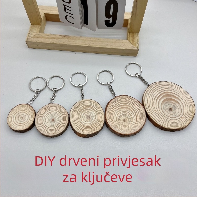 Ključevac od borovih pločica, ručno oslikan okrugli drveni privjesak, DIY privjesak, poklon za vrtić