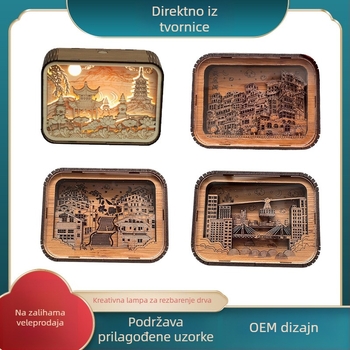 3D drvena lampa s otiskom grada – kreativno noćno svjetlo, DIY stolna lampa, suvenir pejzaža