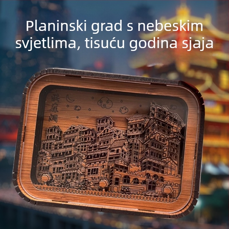 3D drvena lampa s otiskom grada – kreativno noćno svjetlo, DIY stolna lampa, suvenir pejzaža