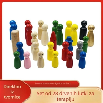 28-dijelni set drvenih lutaka s šarenim očima, za dječju edukativnu igru i psihološko iscjeljenje
