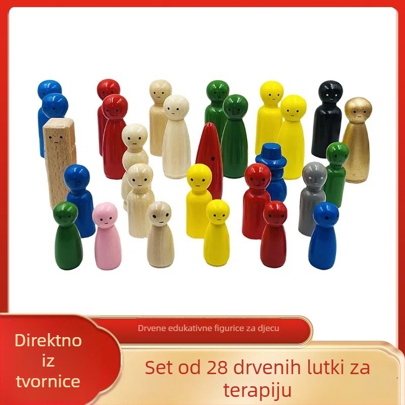28-dijelni set drvenih lutaka s šarenim očima, za dječju edukativnu igru i psihološko iscjeljenje