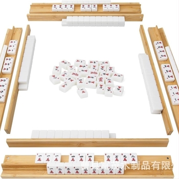 Drveni držač za mahjong s potisnim štapićem, držač za domino, pladanj za mahjong za zabave, masivni drveni stol za igre