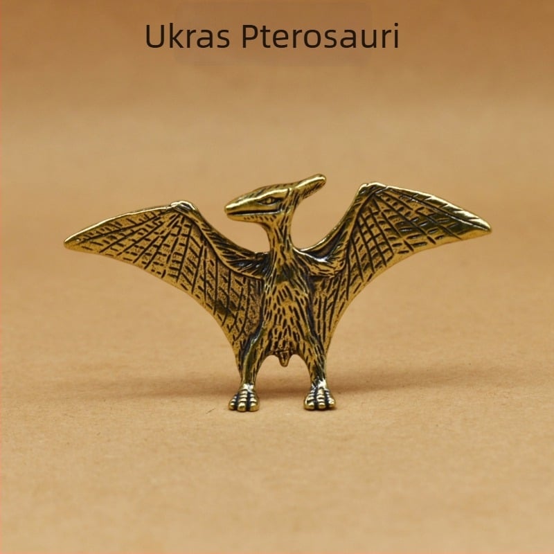 Mosadzna retro statua za stol s pterosaurom i dinosaurom, kućni dekor, umjetnički rad od mesinga
