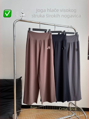 Ženske hlače za jogu s visokim strukom i širokim krojem, jednobojne, udobne za sport i svakodnevno nošenje, duljina 9/10