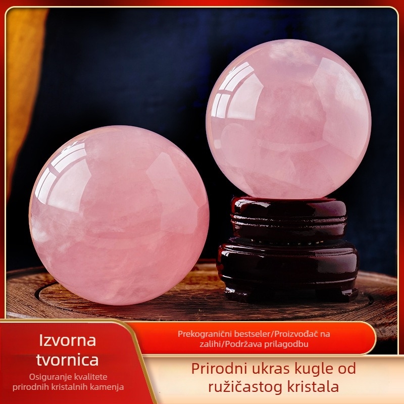 Ružičasta kristalna kugla, ukras za dom i ured, polirana