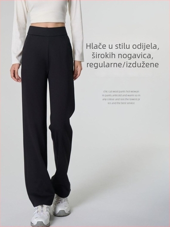 Drapane ženske hlače za kostim, proljeće 2026, crne, visoki struk, široke nogavice, casual hlače