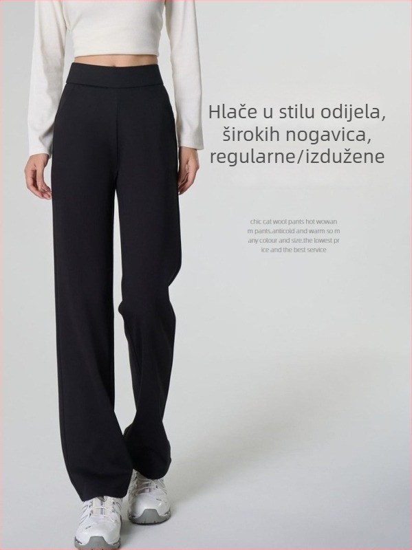Drapane ženske hlače za kostim, proljeće 2026, crne, visoki struk, široke nogavice, casual hlače