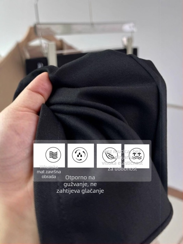 Drapane ženske hlače za kostim, proljeće 2026, crne, visoki struk, široke nogavice, casual hlače