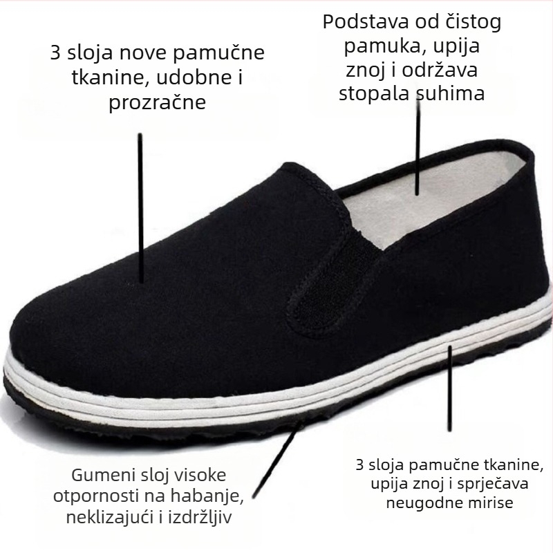Aijunbao trostratne platnene tenisice za proljeće i jesen, stil Starog Pekinga, unisex, crne, prozračne, izdržljiva gumena potplata