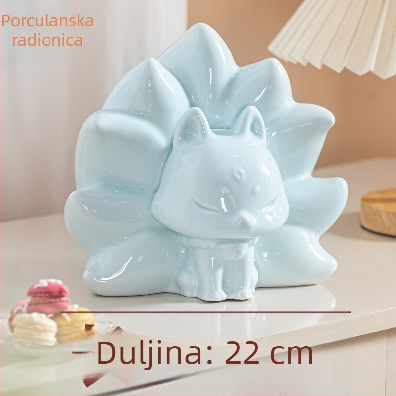 Porcelanska ukrasna figura za dom, vrt ili ured; slatka lisica s devet repova, kineski stil, ulazni hodnik