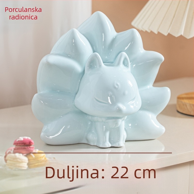 Porcelanska ukrasna figura za dom, vrt ili ured; slatka lisica s devet repova, kineski stil, ulazni hodnik