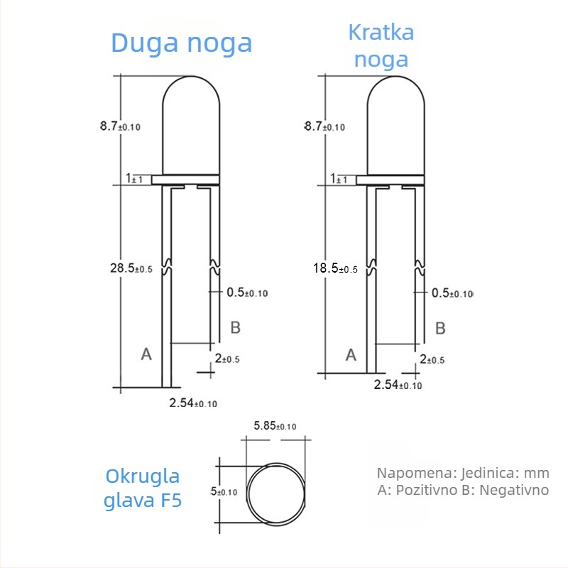 5 mm žuti LED indikator, izuzetno svijetao, za montažu kroz otvor