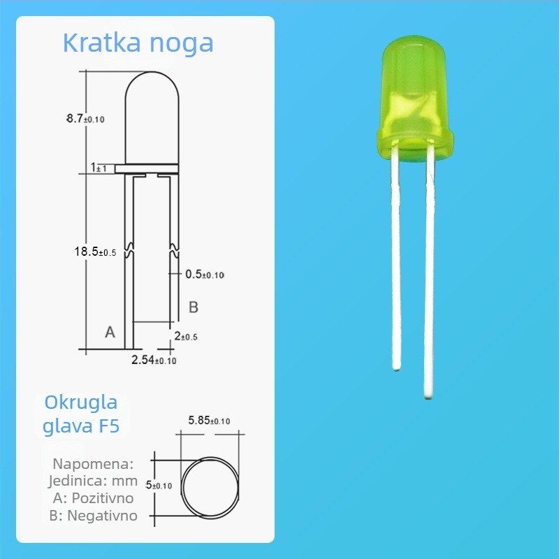5 mm žuti LED indikator, izuzetno svijetao, za montažu kroz otvor