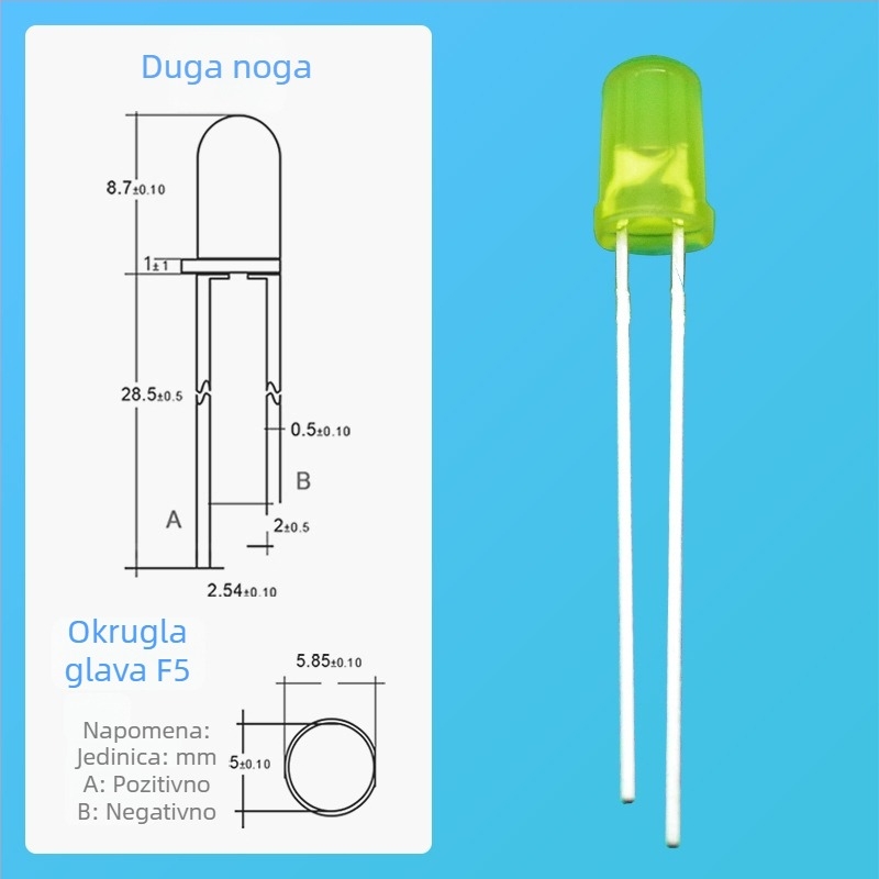 5 mm žuti LED indikator, izuzetno svijetao, za montažu kroz otvor