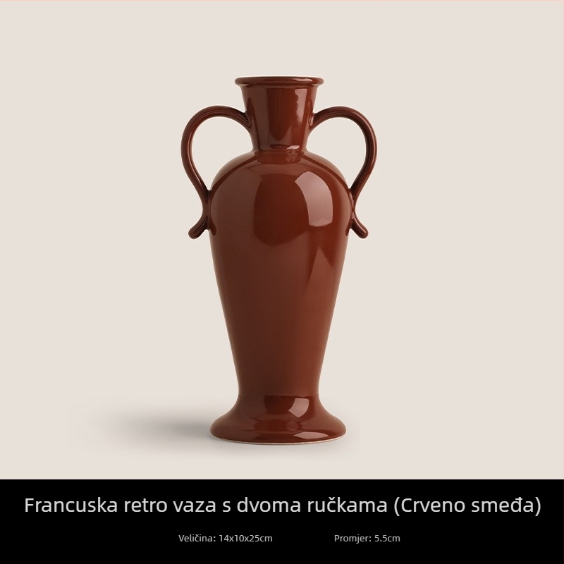 Minimalistička keramička vaza s dvije ručke, kućni dekor, pogodna za hodnik ili TV ormarić
