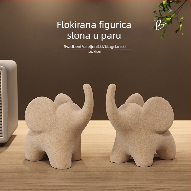 Par slonova od smole s veluru – dekorativna figurica za mladenku i useljenje