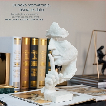 Kreativna moderna minimalistička dekorativna skulptura – Tišina je zlato, vintage skulptura za ured i dnevni boravak
