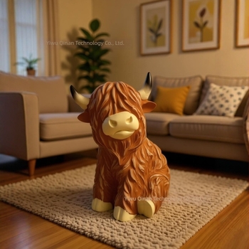 Highland cow od smole – kreativni ukras za dom, noćna lampica za stol, crtani životinja poklon