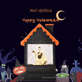 Halloween Crna kuća Kristalna vjetrovna svjetiljka s parom od smole, Glazbena vjetrovna svjetiljka s učinkom snijega