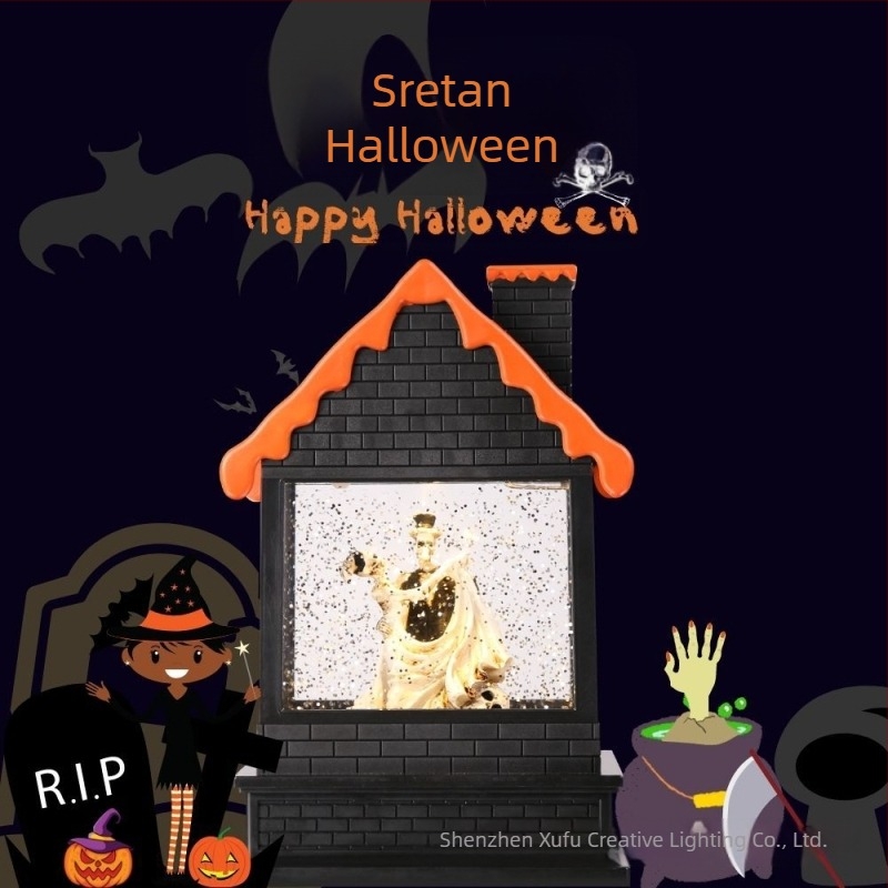 Halloween Crna kuća Kristalna vjetrovna svjetiljka s parom od smole, Glazbena vjetrovna svjetiljka s učinkom snijega