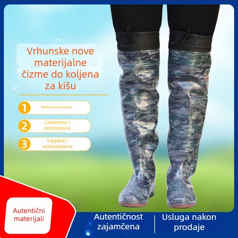 Duga vodonepropusna čizma za polja, unisex, iznad koljena, protuklizna taban, maskirni uzorak, okrugli vrh, plosnata peta, za proljeće i jesen