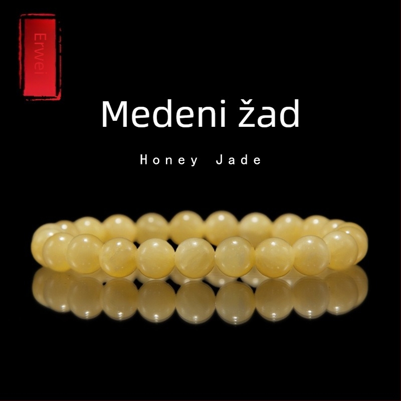 Beeswax Jade narukvica – prirodni unisex, 8/10 mm okrugle perle, geometrijski dizajn