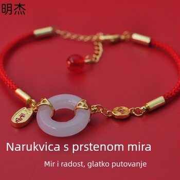 Mingjie bakrena narukvica s crvenom najlansom i sigurnosnom kopčom, imitacija Hetianskog žada, ženstveni delikatni nakit, lagani luksuz