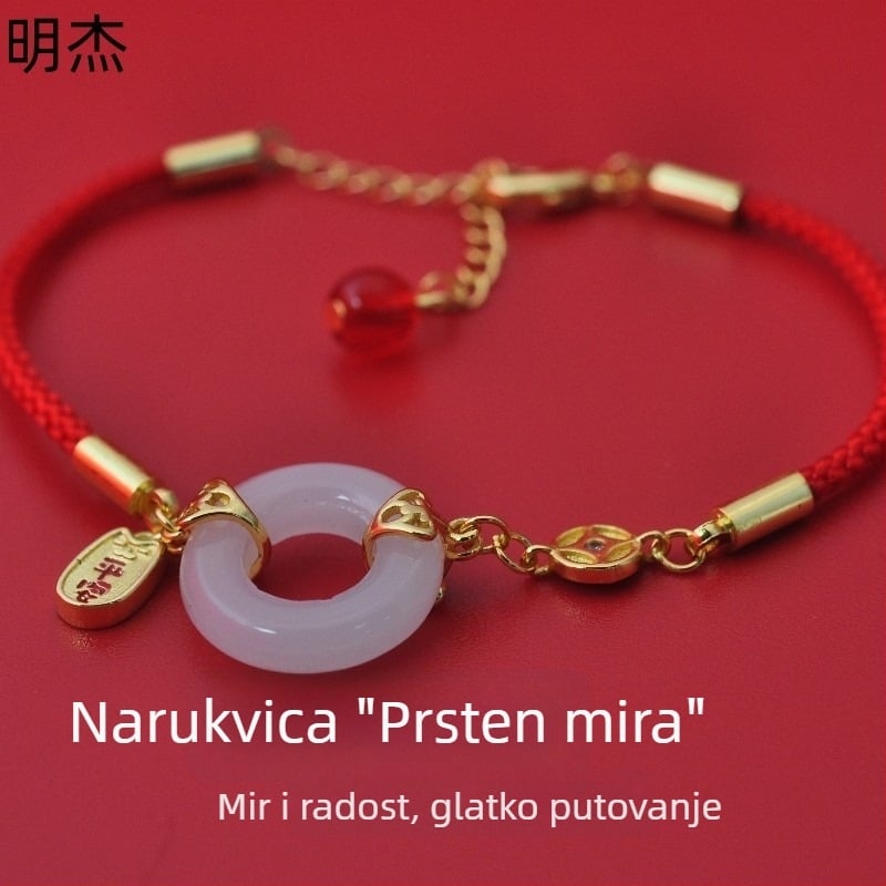 Mingjie bakrena narukvica s crvenom najlansom i sigurnosnom kopčom, imitacija Hetianskog žada, ženstveni delikatni nakit, lagani luksuz