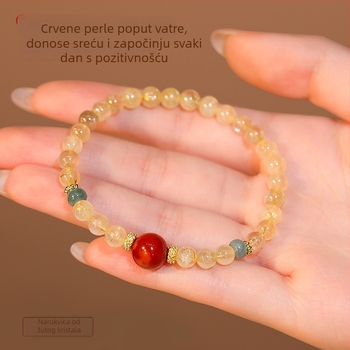 Ženski narukvica od rutiliriranog kvarca s jade kuglicama i crvenim ahatom – elegantan modni nakit, diskretan luksuz