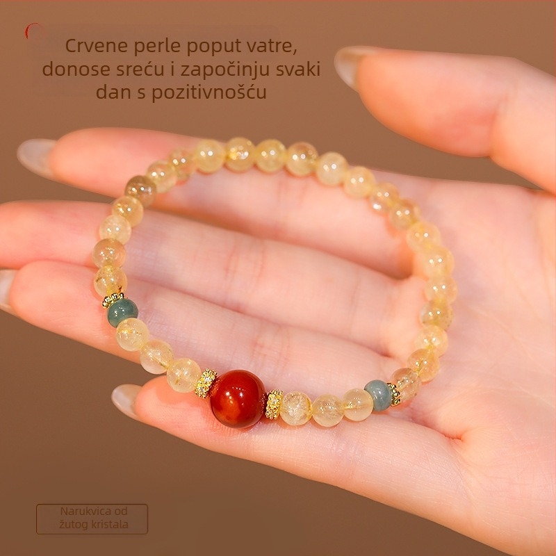 Ženski narukvica od rutiliriranog kvarca s jade kuglicama i crvenim ahatom – elegantan modni nakit, diskretan luksuz